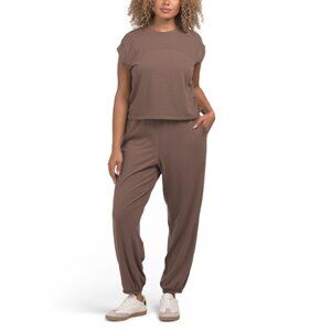 HARMONY & BALANCE Coffee 2pc Super Soft Jersey Top And Joggers Set